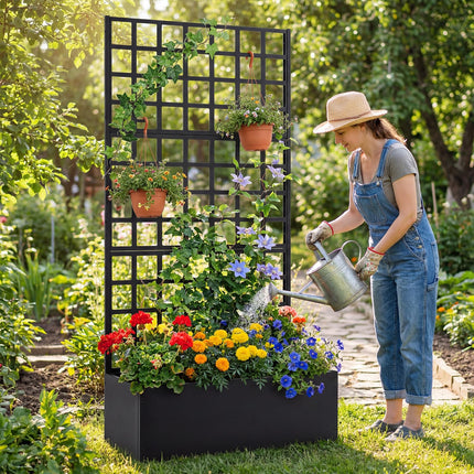 Dreamade 36" x 16" x 77" Metal Raised Garden Bed with Trellis