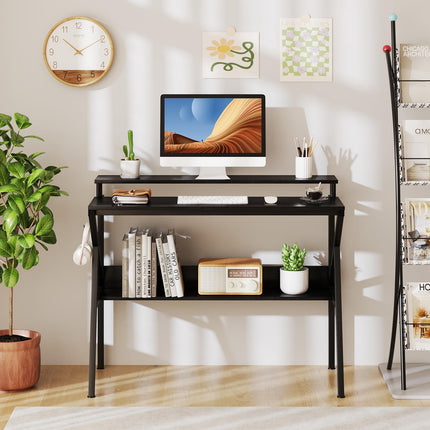 Dreamade Space Saving Computer Desk with Monitor Stand and Extra Storage Shelf for Work Study