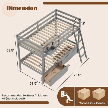Dreamade Bunk Bed Twin Over Twin with 2 Storage Drawers