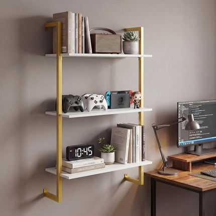 Dreamade 3-Tier Modern Floating Wall-Mounted Bookshelf with Metal Frame (1/2)