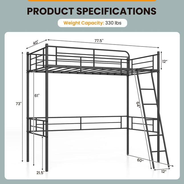 Metal Loft Bed Twin Size - Dreamade