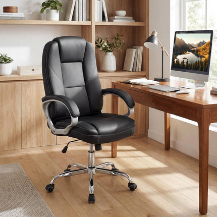 Dreamade Leather Office Chair with Padded Armrests & Rocking Backrest