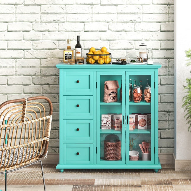 Dreamade Buffet Sideboard with Storage - Kitchen Pantry Cabinet with 2 Doors, 4 Drawers, Adjustable Shelf
