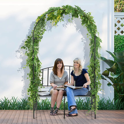 Dreamade 81in Metal Garden Arch with Bench, Outdoor Garden Arbor Archway Trellis for Climbing Plants Vines