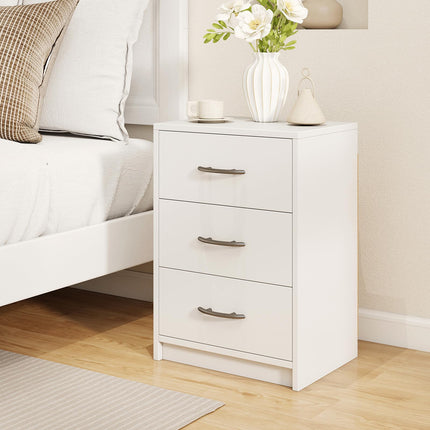 Dreamade Nightstand with 3 Drawers, Modern Night Stand with Storage Drawers, White