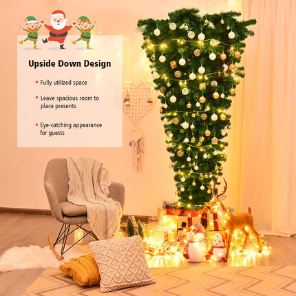 Dreamade 7FT Upside Down Tree, Artificial Christmas Tree with Metal Stand - DreamadeUS