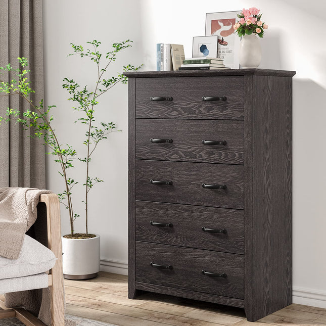 Dreamade 5 Drawer Dresser Chest of Drawers - Vertical Dresser with 5 Pull-Out Drawers for Bedroom, Living Room, Entryway