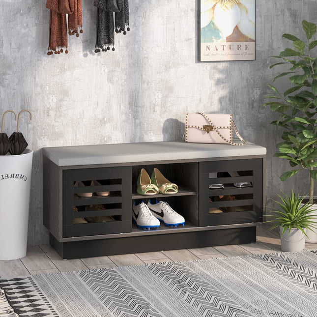 Dreamade Entryway Shoe Storage Bench - Shoe Rack w/Seat Cushion & 6 Storage Compartments