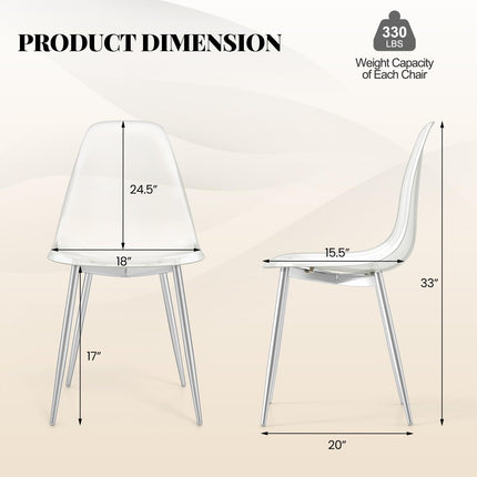 Dreamade Clear Dining Chairs Set of 4, Kitchen Chairs w/Transparent Seat & Curved Back