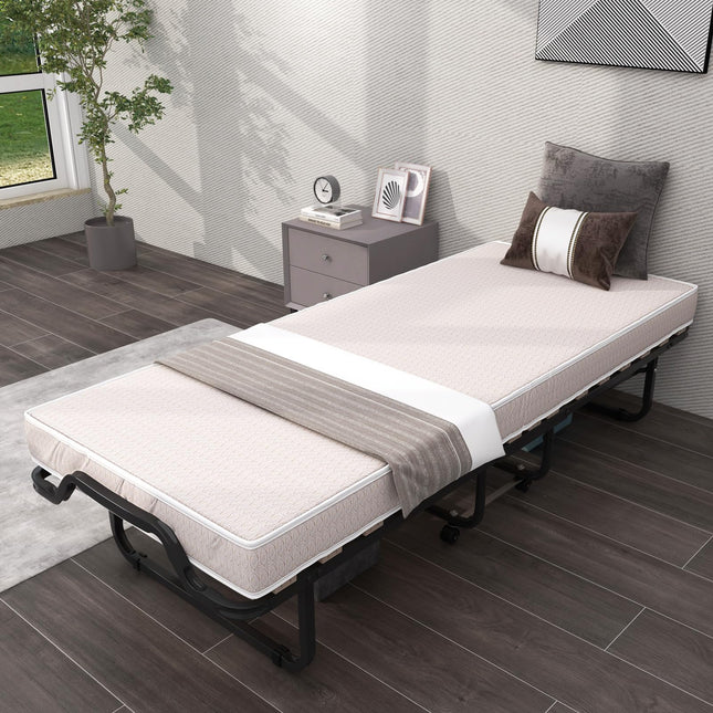 Dreamade Folding Bed with Mattress, 75x31 Cot Size Bed Frame, Roll Away Beds with Mattresses for Adults