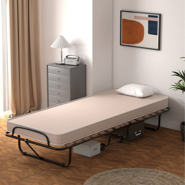 Dreamade Folding Bed with Mattress for Adults, 75" x 32" Rollaway Guest Beds w/ 3 Inch Foam Mattress & Sturdy Metal Frame