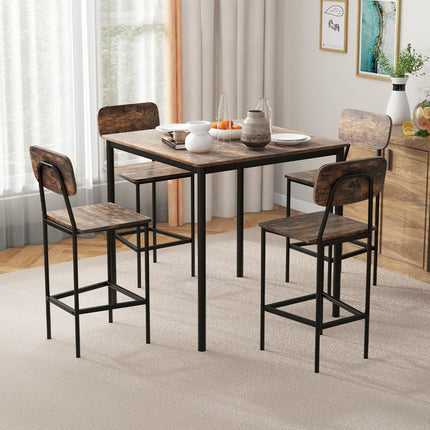 Dreamade 5-Piece Dining Table Set W/Counter Height Table & 4 Bar Stools