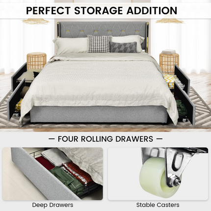 Dreamade Queen/Full Size Upholstered Bed Frame with 4 Drawers