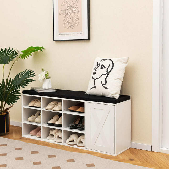 Dreamade Shoe Bench, 3 Tier 9 Cubes Storage Bench with Adjustable Shelves (Rustic Brown)