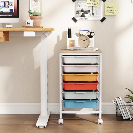 Dreamade 6-Drawer Rolling Storage Cart with Wooden Tabletop