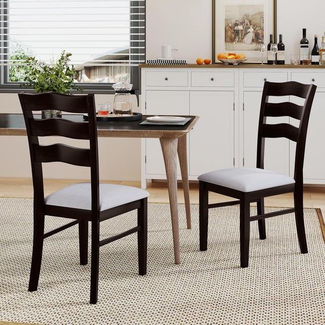 Dreamade Wooden Dining Chairs Set of 2/4 with Rubber Wood Legs Fabric Padded Seat Wavy Ladder Back