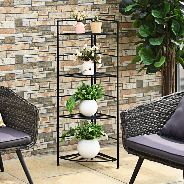 Dreamade Folding Metal Plant Rack, 4 Tiers Corner Shelf Plant Stand