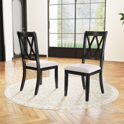 Dreamade Wooden Dining Chairs Set of 2/4 Upholstered Kitchen Chair w/Distressed Rubber Wood Legs Curved Cross Back