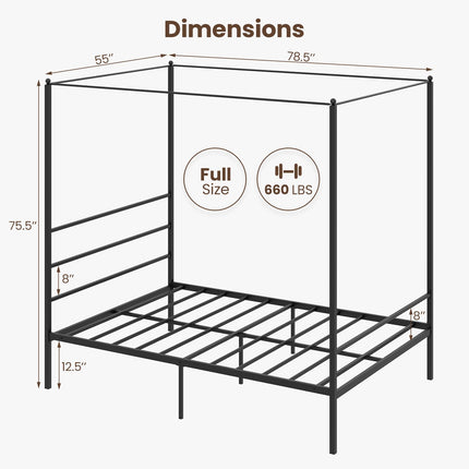 Dreamade Full Size Metal Canopy Bed Frame, Modern Platform Bed Frame with 4 Poster & Headboard