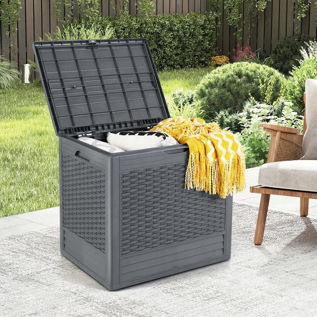 Dreamade 25 Gallon PP Deck Container with Rattan Patterns & Lockable Lid