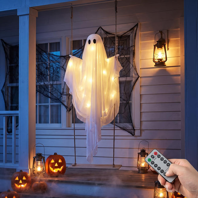 DREAMADE 5FT Halloween Hanging Swing Lighted Swing Ghost Decoration