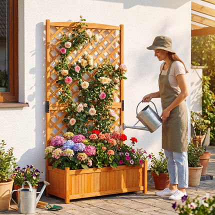 Dreamade 71" Wooden Raised Garden Bed with Trellis (1/2)