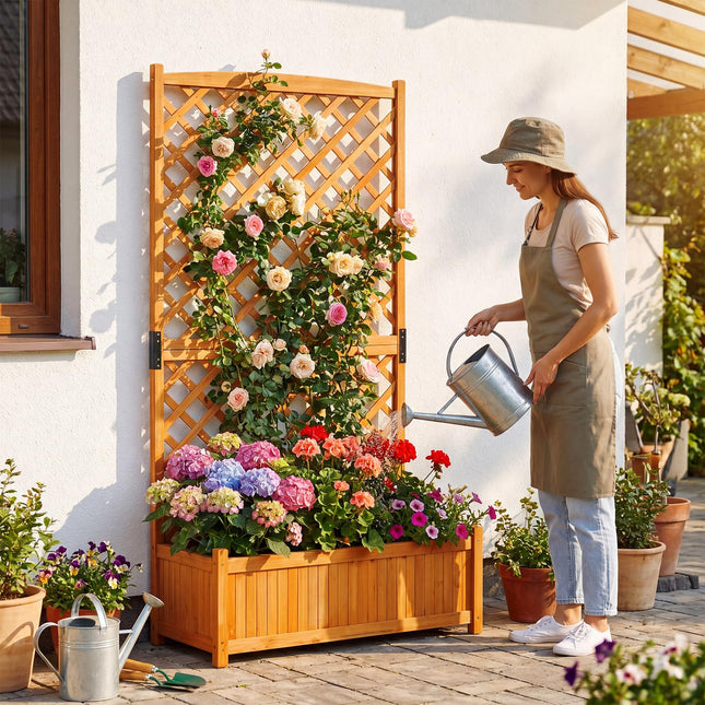 Dreamade 71" Wooden Raised Garden Bed with Trellis (1/2)