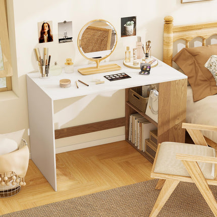 Dreamade 44 Inch Wooden Computer Desk with Bookshelf for Small Space