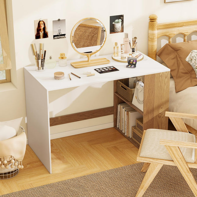 Dreamade 44 Inch Wooden Computer Desk with Bookshelf for Small Space