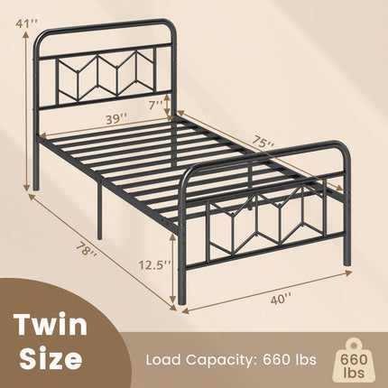 Dreamade Metal Twin Bed Frames with Victorian Style Headboard & Footboard, Heavy Duty Slats Support Mattress Foundation