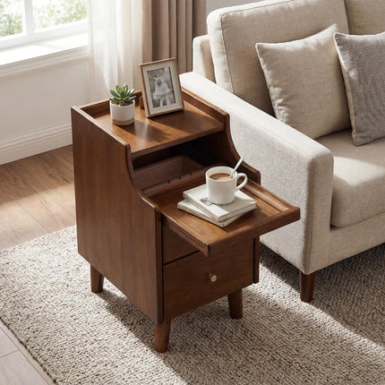 Dreamade 12'' Slim Wood Bedside Table w/Pull-Out Tray & Cable Hole (1/2)
