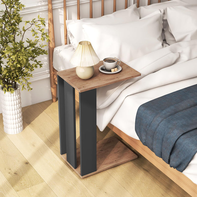 Dreamade C Shaped End Table, 2-Tier Sofa Side Table with Universal Wheels & Storage Shelf