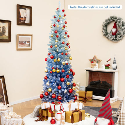 Dreamade 6 FT Blue Gradient Snow Flocked Christmas Tree, Artificial Unlit Hinged Xmas Full Tree with 435 Lush Branch Tips