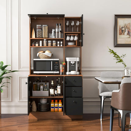 Dreamade Kitchen Pantry, Buffet Hutch with 3 Storage Cabinet, 71'' Floor Large Cupboard with 3 Deep Drawers