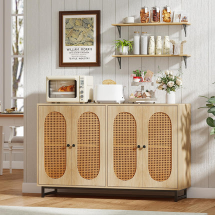 Dreamade 50" PE Rattan Sideboard Buffet Cabinet with 4 Doors and Adjustable Shelves