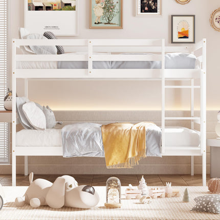 Dreamade Bunk Bed Twin Over Twin White, Solid Wood Bunk Bed