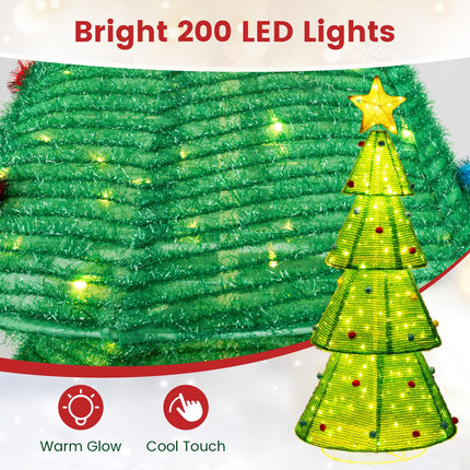 Dreamade 6.2 FT Collapsible Christmas Tree with 200 Built-in LED Lights, Pre-Lit Christmas Tree w/Top Star Decoration & Furry Balls