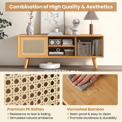 Dreamade TV Stand for Living Room TVs up to 55”- Bamboo Entertainment Center