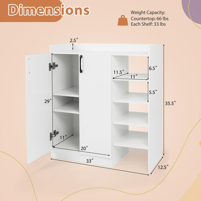 Dreamade Wooden Shoe Storage Organizer w/2 Doors for Entryway