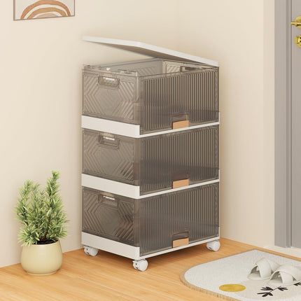 Dreamade 3 Tier Stackable Storage Bins with Lids 13.5 Gal Foldable Shoe Storage Box