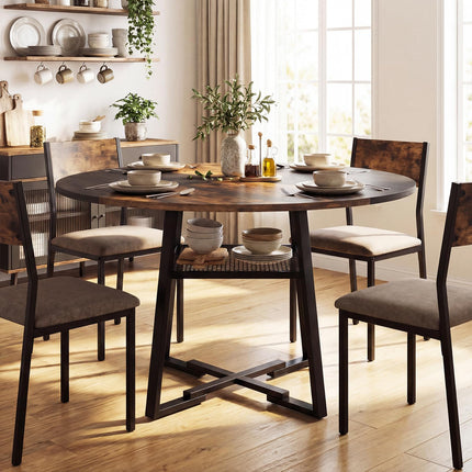 Dreamade Round Dining Table for 4-6 | 47.5" Circle Kitchen Table with Storage Shelf
