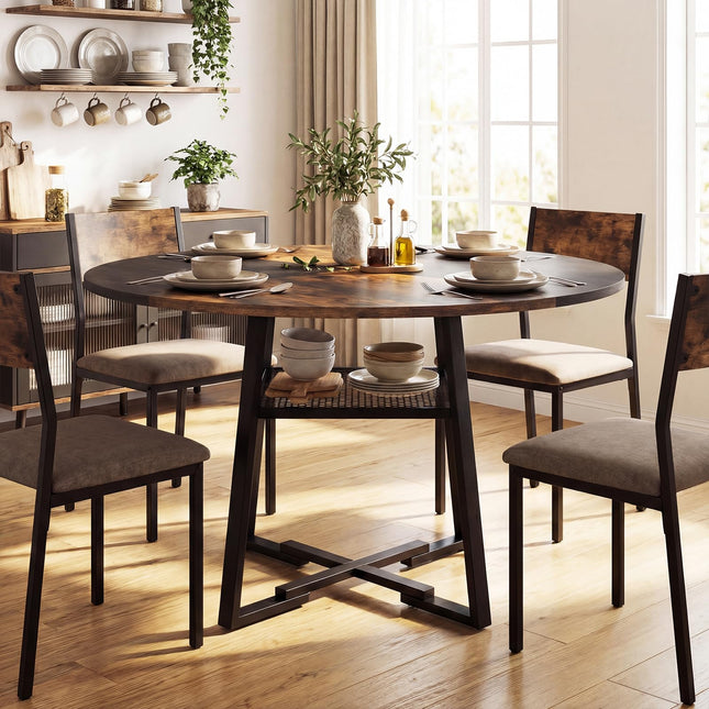Dreamade Round Dining Table for 4-6 | 47.5" Circle Kitchen Table with Storage Shelf