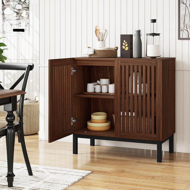 Dreamade Sideboard Buffet Cabinet | 32" Farmhouse Coffee Bar with Slatted Doors