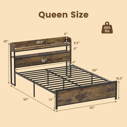 Dreamade Queen Size Bed Frame with Storage Headboard