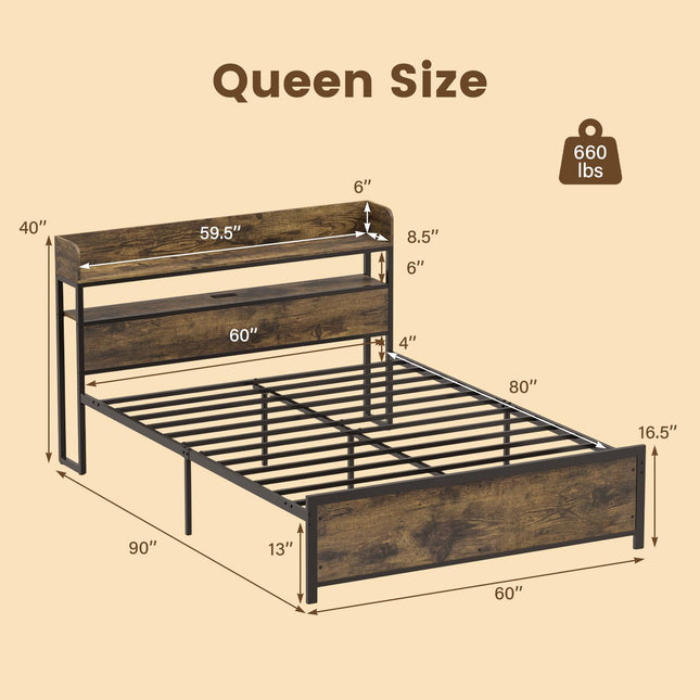 Dreamade Queen Size Bed Frame with Storage Headboard