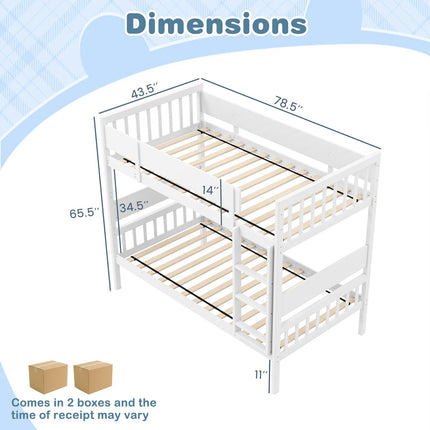 Dreamade Wood Bunk Bed Twin Over Twin, Solid Wood Bunk Bed Frame with Ladder & Safety Guardrails