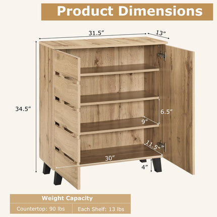 Dreamade 4-Tier Farmhouse Shoe Rack Cabinet with 2 Slatted Doors & Removable Shelves