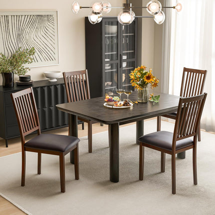 Dreamade Wooden Dining Chairs Set, Upholstered Kitchen Chairs w/Slat Back, Wear-Resistant PVC Leather