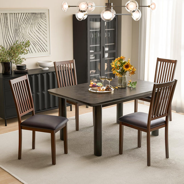 Dreamade Wooden Dining Chairs Set, Upholstered Kitchen Chairs w/Slat Back, Wear-Resistant PVC Leather