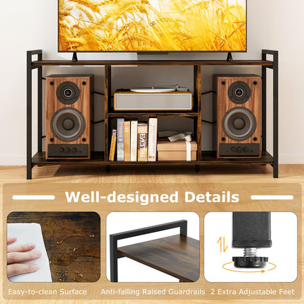 Dreamade TV Stand for TVs up to 55", 3-Tier Entertainment Center with Open Storage Shelves, Side Guardrails & Metal Frame